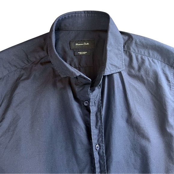 Massimo Dutti Men’s 100% Cotton Button Up Shirt In Dark Blue Size Large - Picture 4 of 9